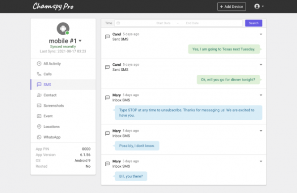 track sms messages via Chamspy pro